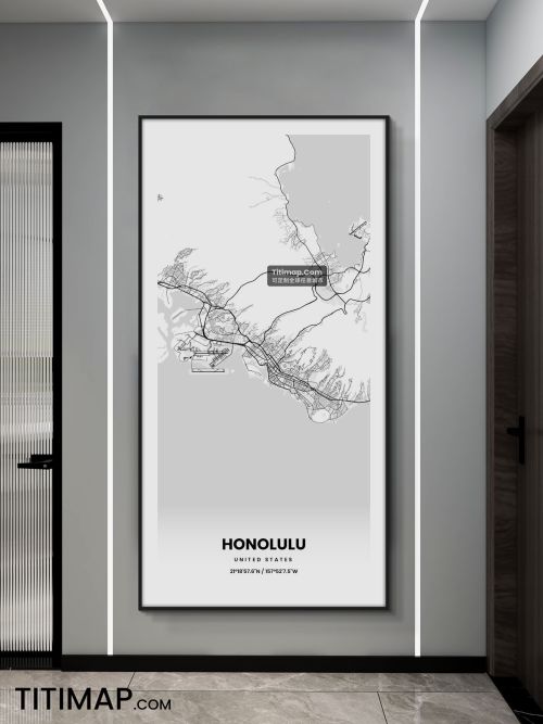 Honolulu/火奴鲁鲁地图装饰画