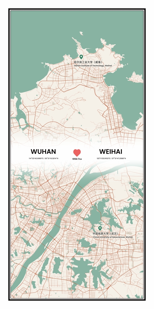 中国武汉 / 威海地图底图电子版素材