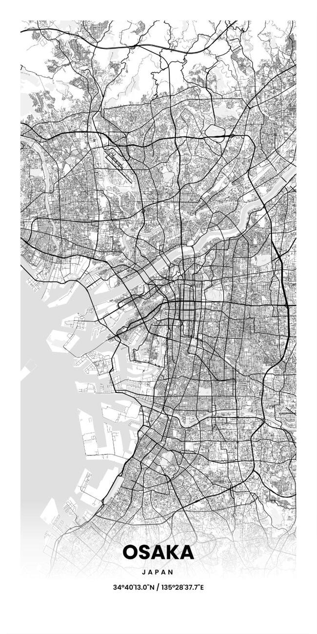 Japan/日本Osaka/大阪地图底图电子版素材