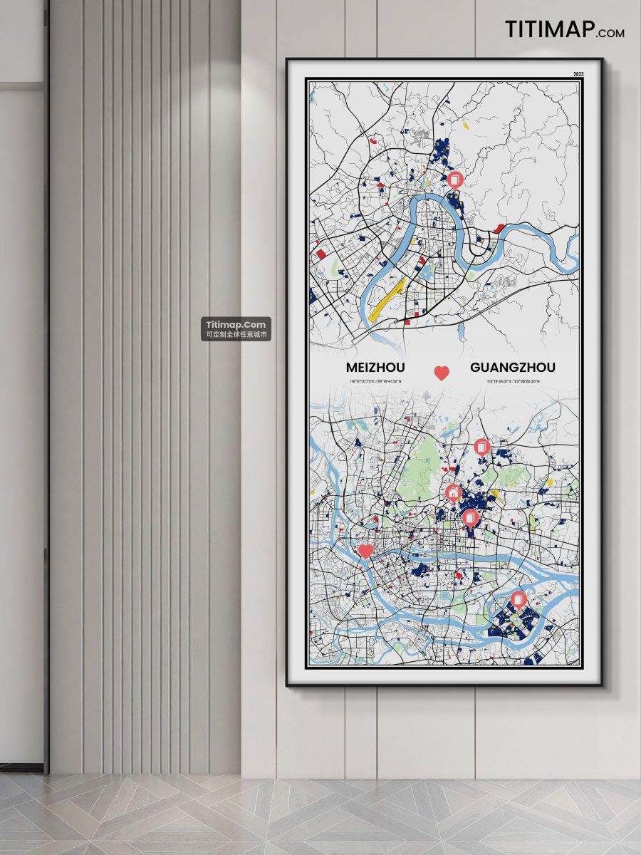 广州市/梅州市装饰画地图电子版素材