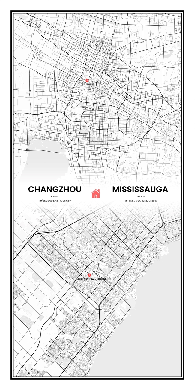中国常州市/ Mississauga地图底图电子版素材